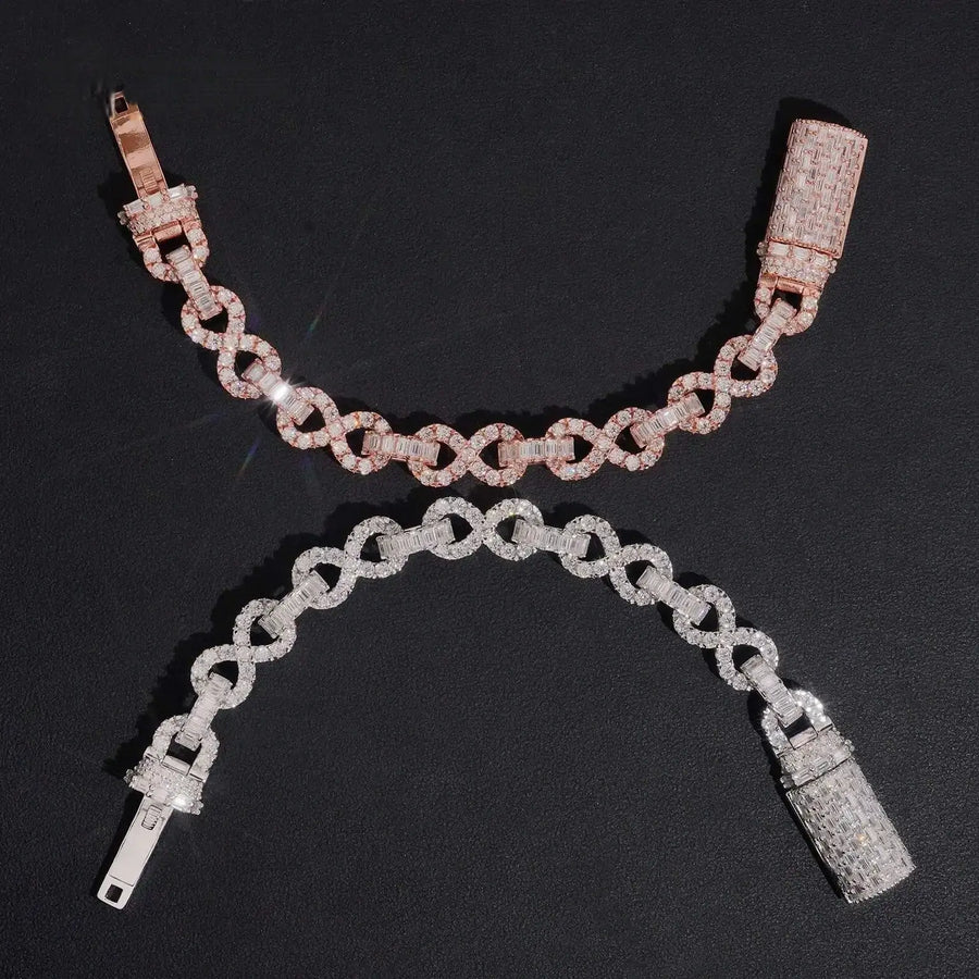 11mm Rose Gold Iced Out Moissanite Infinity Bracelet Baguette