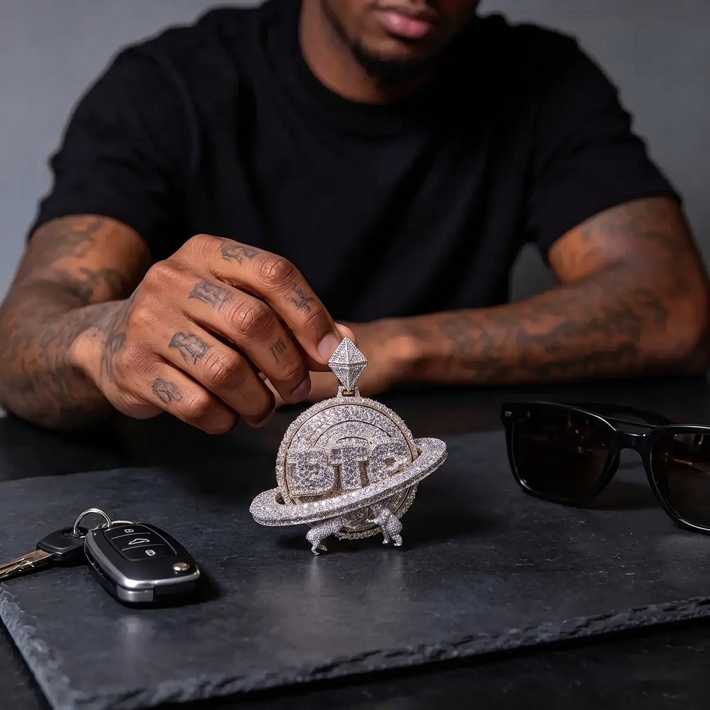 Iced Out Saturn Planet Pendant