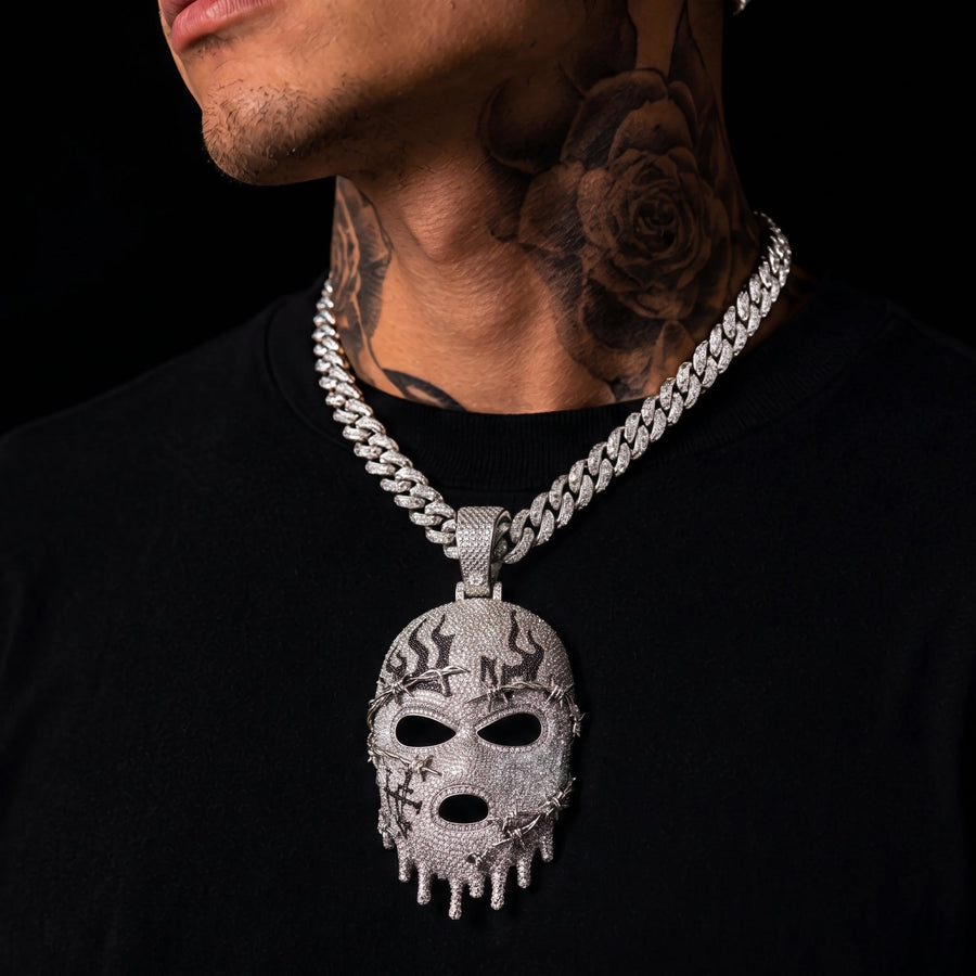 Ice Skull Pendant 3D Mask Charm Necklace