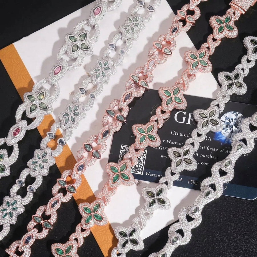 13MM-20MM S925 SILVER GREEN MOISSANITE ICED OUT CUBAN LINK BRACELET