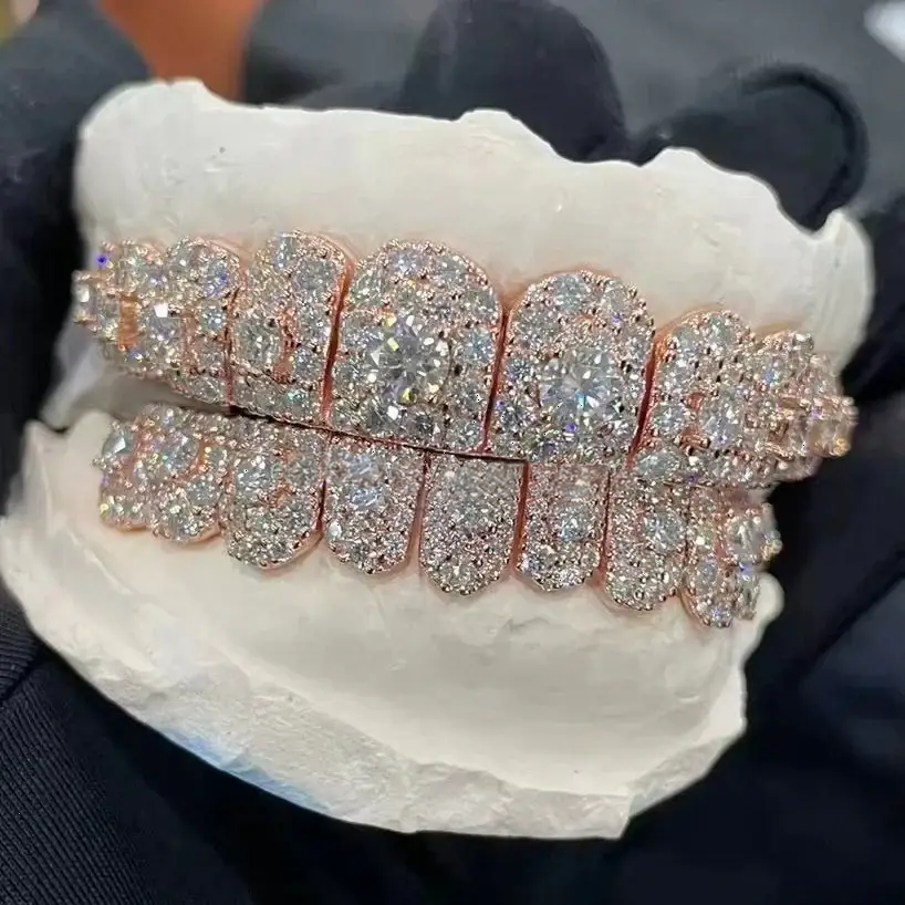 CUSTOM HONEYMOON S925 ROSE GOLD D-VVS MOISSANITE GRILLZ