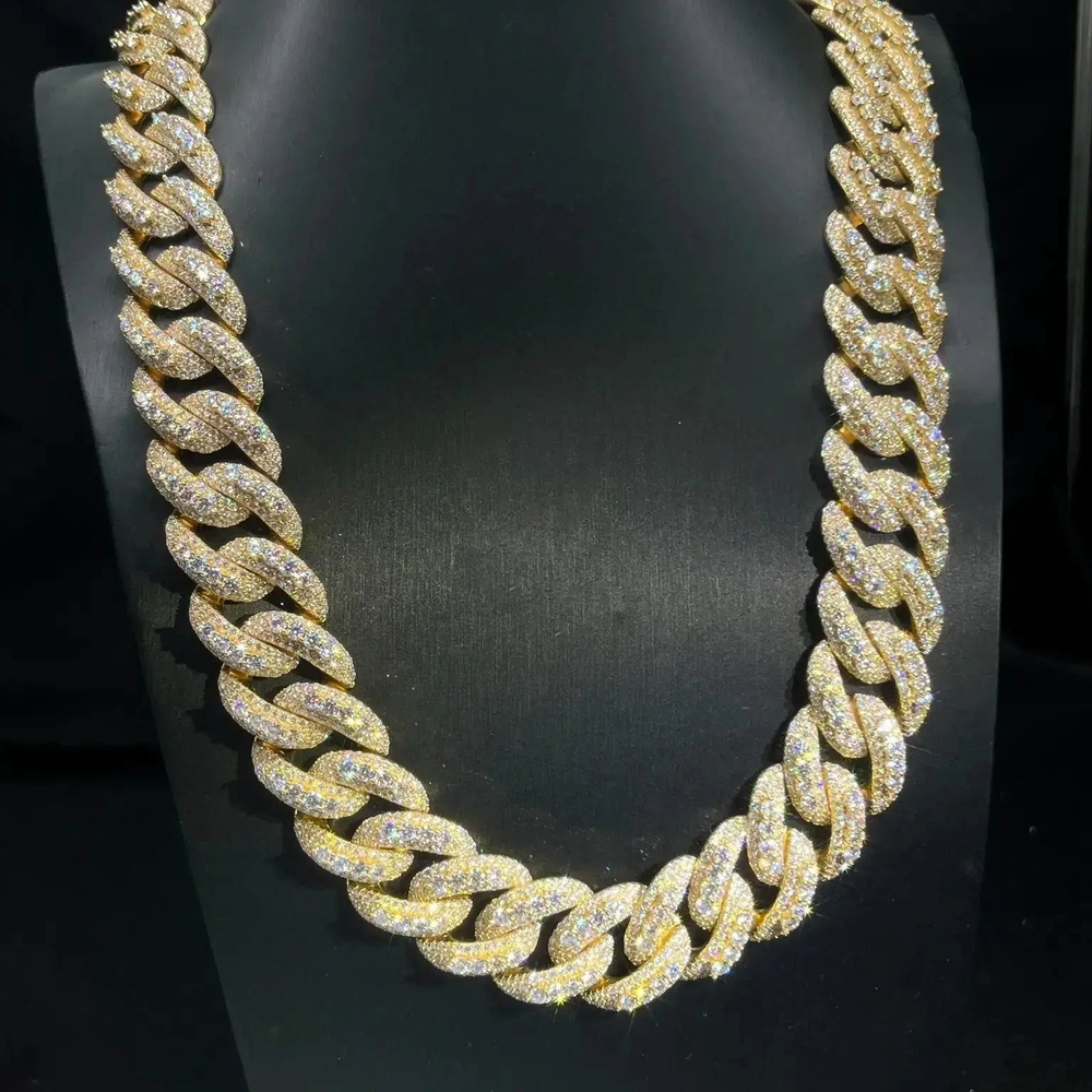 25MM S925 SILVER VVS MOISSANITE GOLD PLATED MIAMI CUBAN LINK CHAIN