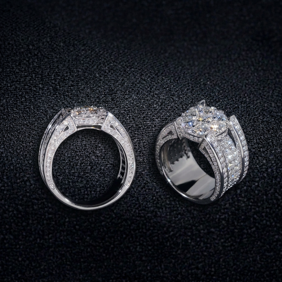 Rappers Jewelry Ready to Ship Gold Plated 925 Sterling Silver Hip Hop Iced Out Diamond Moissanite Ring for Men