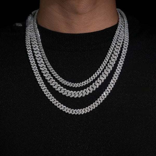 6.5MM 8MM 10MM S925 SILVER HIGH HARDNESS PAVE MOISSANITE CUBAN LINK CHAIN