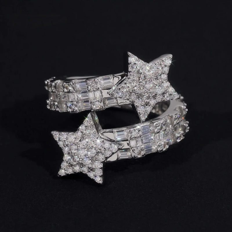 THE S925 SILVER VVS BAGUETTE MOISSANITE TWIN STAR RING