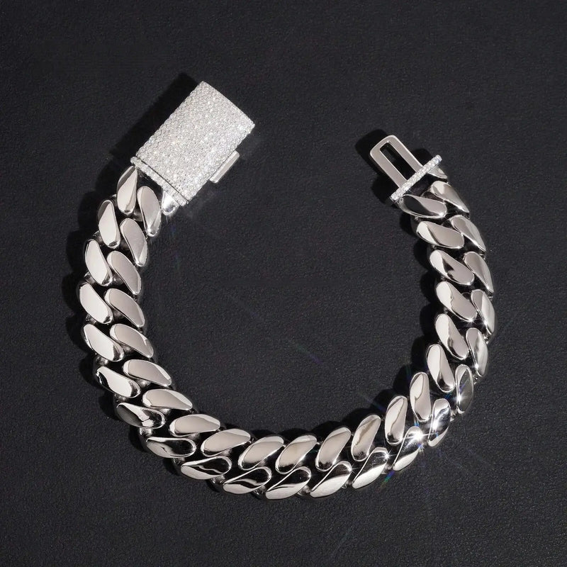 15MM S925 SILVER MOISSANITE MIAMI CUBAN LINK BRACELET