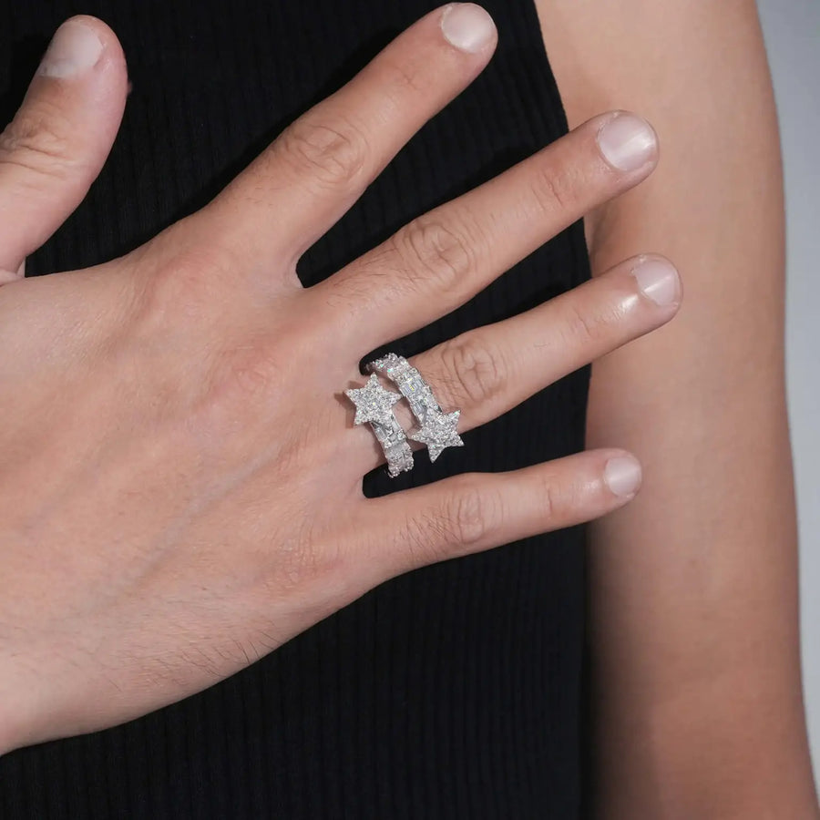 THE S925 SILVER VVS BAGUETTE MOISSANITE TWIN STAR RING