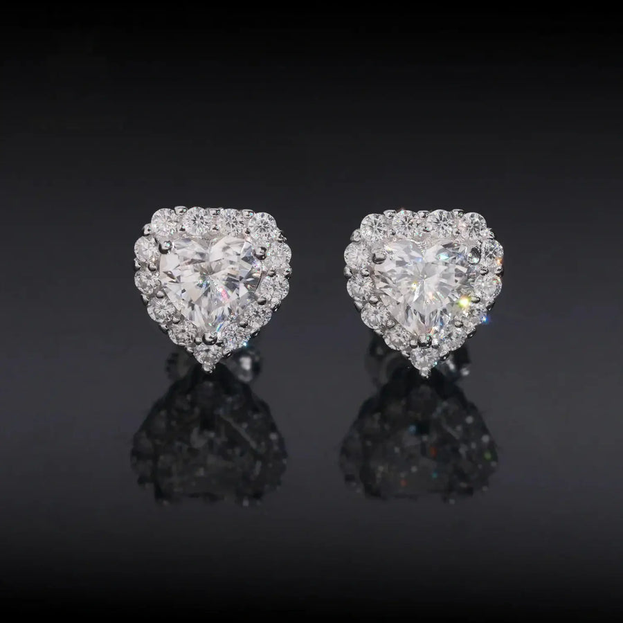Love Heart Stud Earrings Moissanite  Earrings