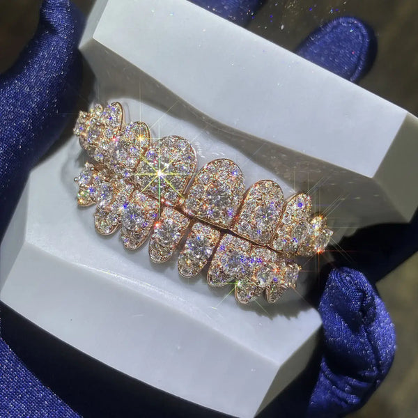 CUSTOM FLAWLESS HONEYMOON S925 SILVER ROSE GOLD VVS MOISSANITE GRILLZ