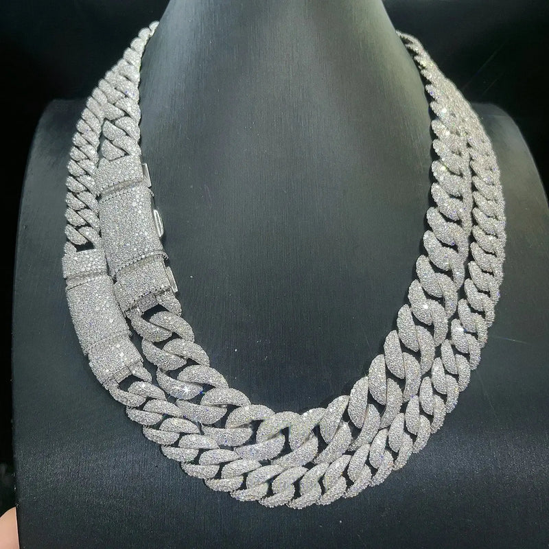 CUSTOM 15MM S925 SILVER VVS MOISSANITE ICED OUT MIAMI CUBAN LINK CHAIN