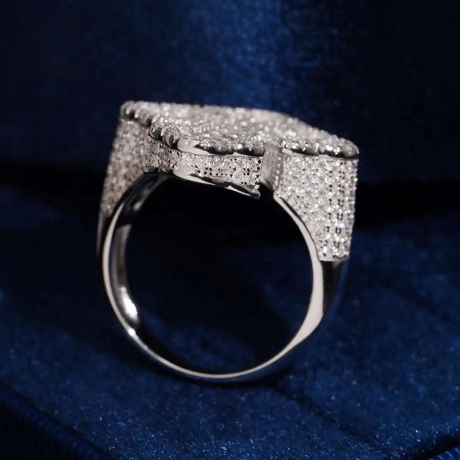 Star Style Fully Iced Out Mirco Pave Rhodium Plated Hip Hop Baguette Moissanite 925 Sterling Silver Cross Man Ring