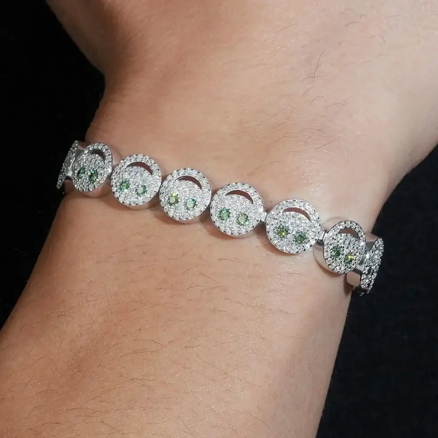 10MM S925 SILVER SMILE FACE ICED OUT MOISSANITE LINK BRACELET