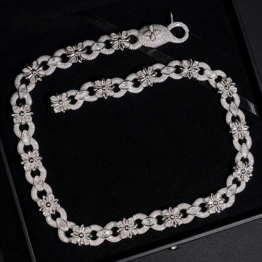 15mm Flower Iced Moissanite Cuban Link Chain