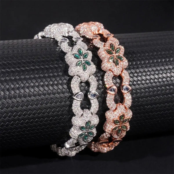 13.5MM "GREEN OASIS" S925 SILVER VVS MOISSANITE CUBAN LINK BRACELET