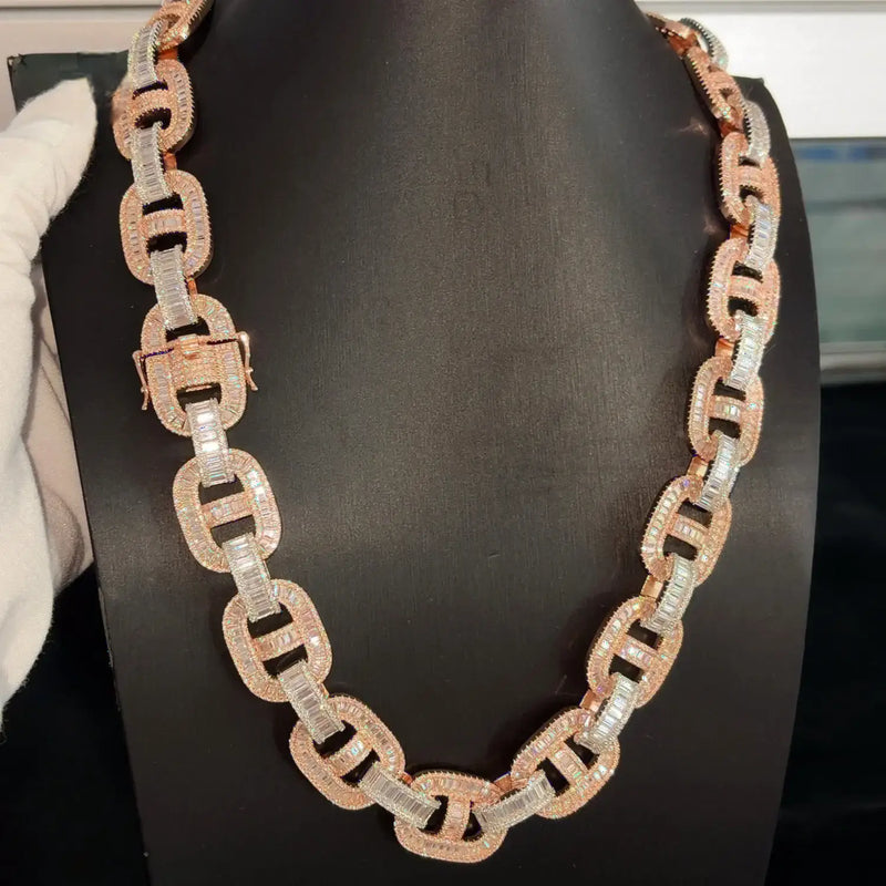 18MM TWO TONE S925 SILVER BAGUETTE CUT VVS MOISSANITE CUBAN LINK CHAIN
