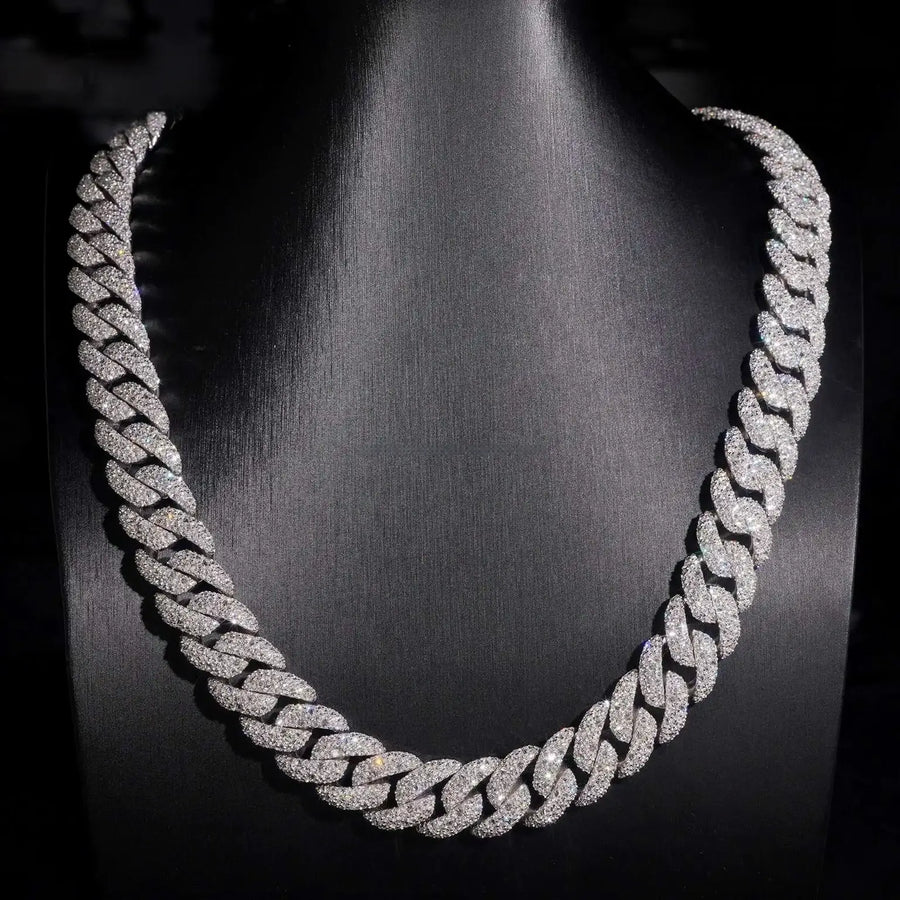 15MM S925 SILVER UPSIDE DOWN SETTING MOISSANITE MIAMI CUBAN LINK CHAIN