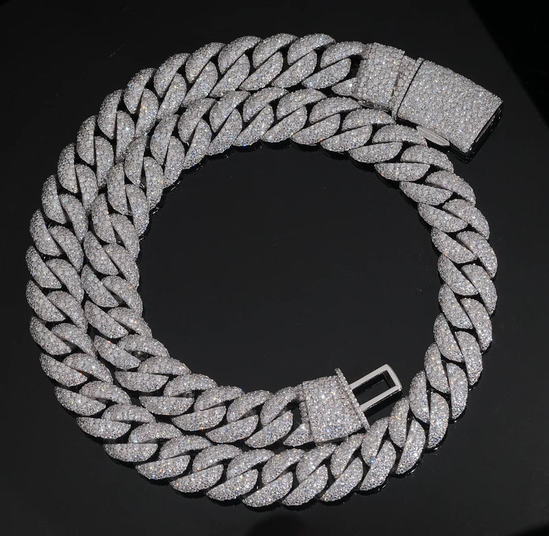 14-20mm Iced Out S925 VVS Moissanite Cuban Link Chain Necklace