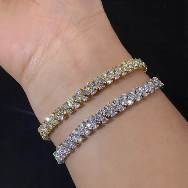 S925 Sterling Silver VVS Moissanite Cluster Clover Tennis Bracelet