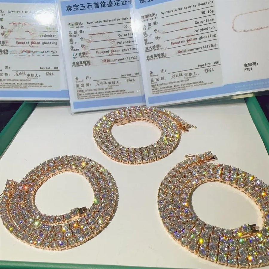 4mm 10K Real Solid Gold D Color VVS Moissanite Diamond Tennis Chain