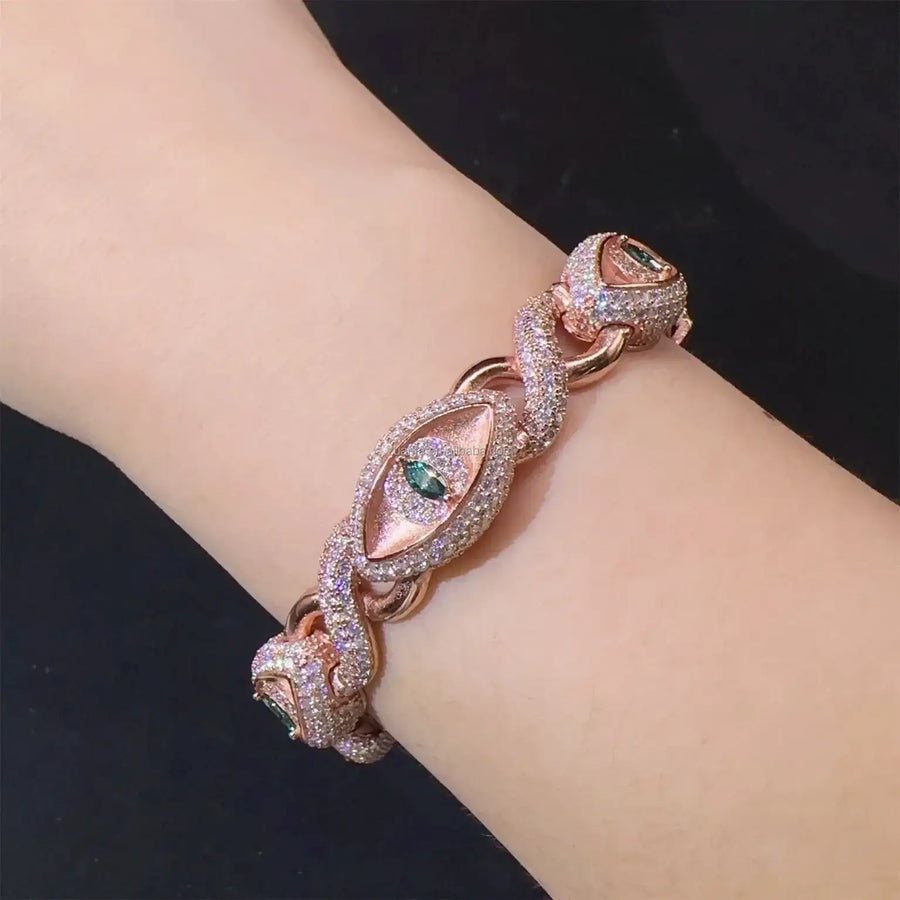 THE 12MM "EVIL EYE" MARQUISE GREEN VVS MOISSANITE INFINITY CUBAN BRACELET