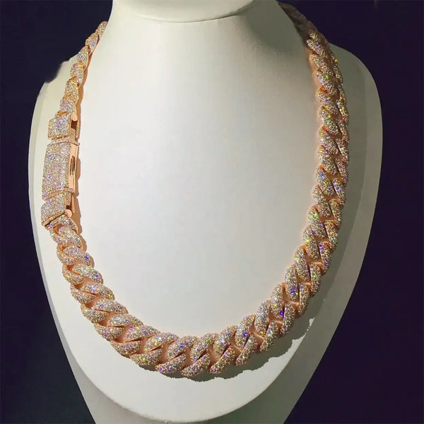 15mm Iced Out S925 VVS Moissanite Diamond Cuban Link Chain Necklace