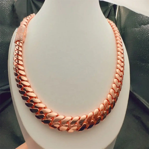 12mm Sterling Silver 925 Rosegold Plated Miami Cuban Link Chain Necklace