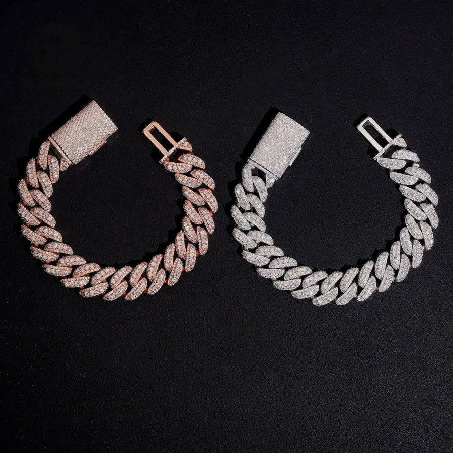 15MM S925 SILVER MOISSANITE CUBAN LINK BRACELET
