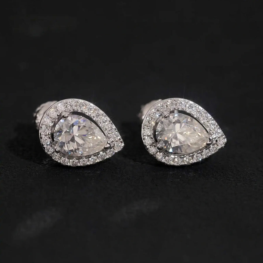 Pear Cut Cluster Screw Back Stud Earring