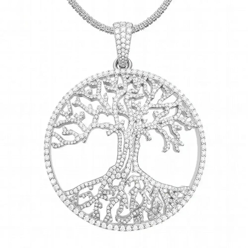 Fine Jewelry Hip Hop Necklace 925 Silver VVS Moissanite Diamond Hollow Tree Life Charms Big Circle Pendant Iced Out