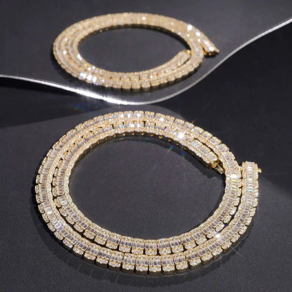 8mm Baguette Moissanite Chain Cuban Links Necklace