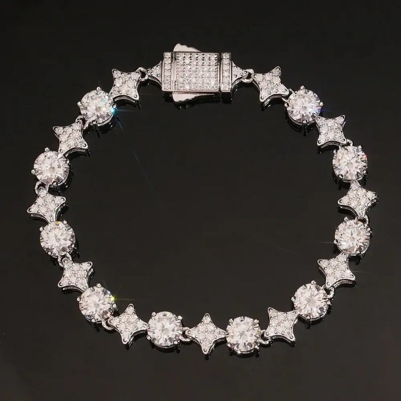 S925 SILVER STAR & ROUND CUT VVS MOISSANITE LINK BRACELET