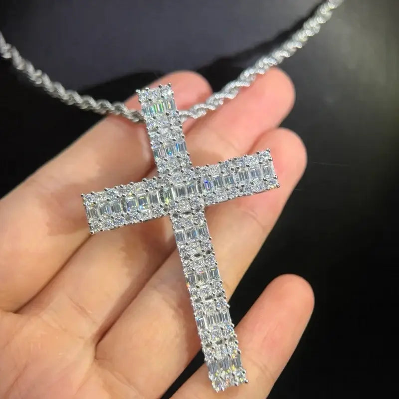 Baguette Cut Moissanite Cross Pendant