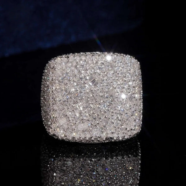 Iced Out Square Cut Pave Moissanite Ring
