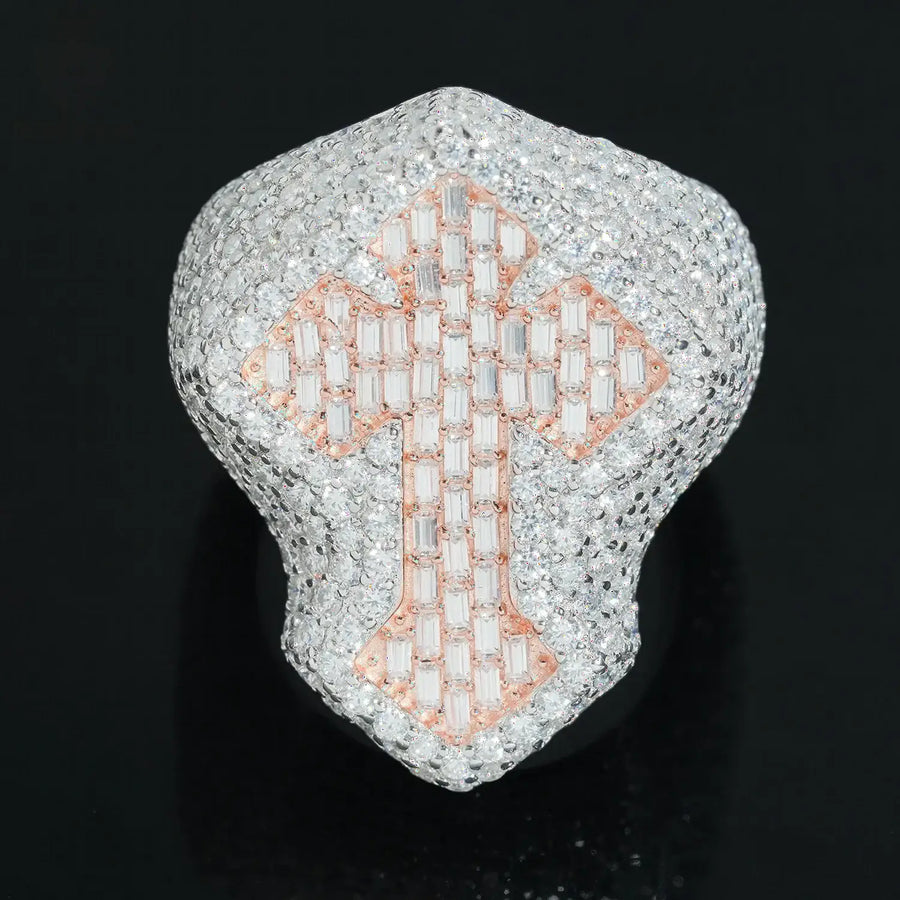 Cross Ring Vvs Moissanite 925 Sterling Silver Rose Gold Plated Ring