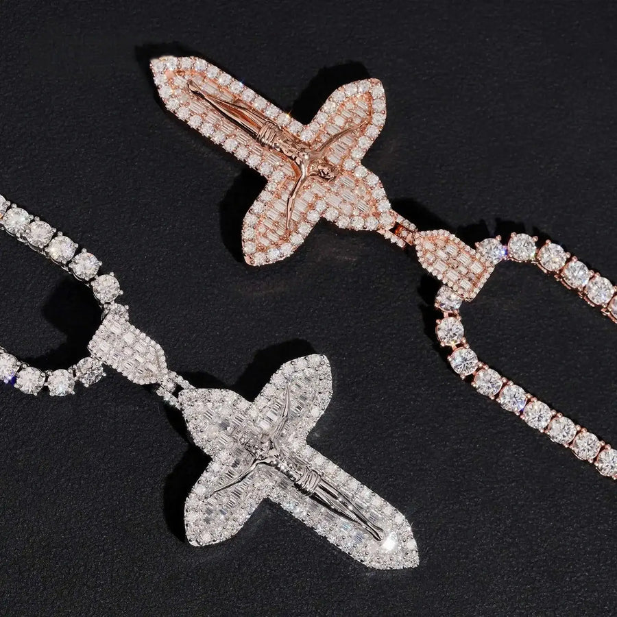 Crucifix Pave Baguette Cross Pendant