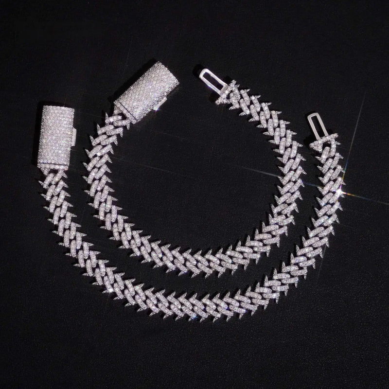 10MM S925 SILVER THORN MOISSANITE CUBAN LINK BRACELET