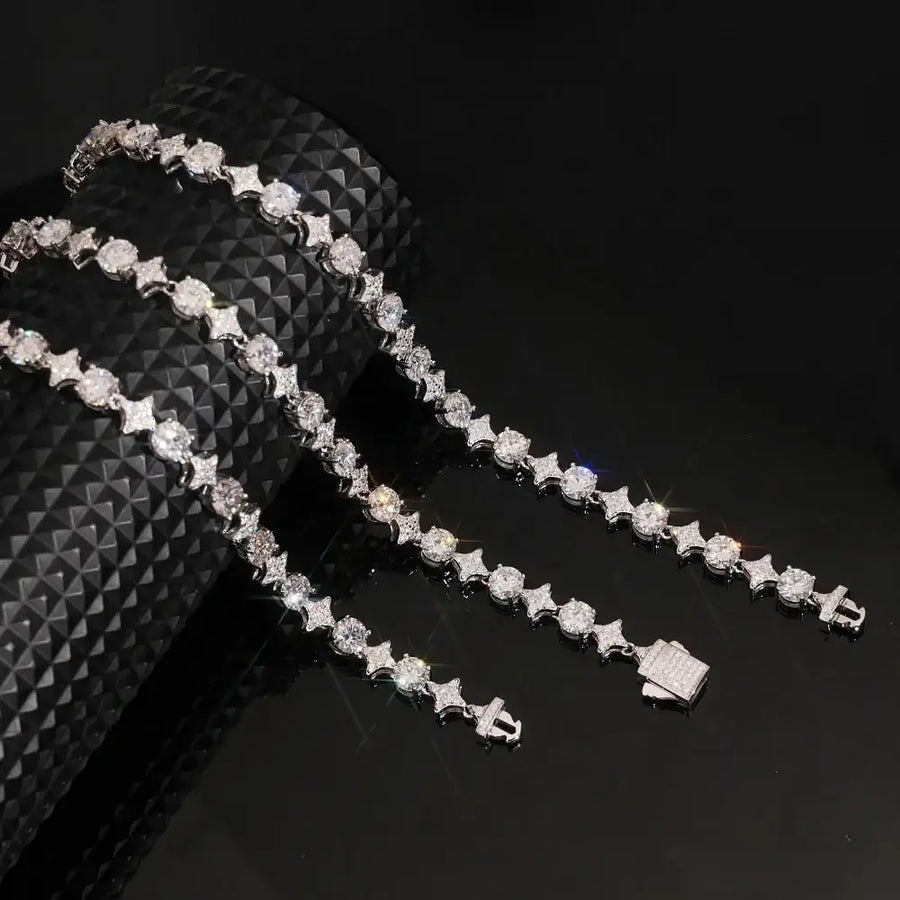 S925 SILVER STAR & ROUND CUT VVS MOISSANITE LINK BRACELET