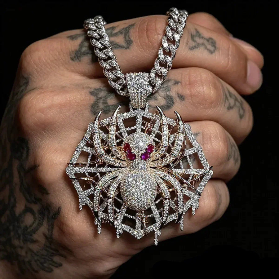 VVS Moissanite Diamond Iced Out Spider Web Pendant