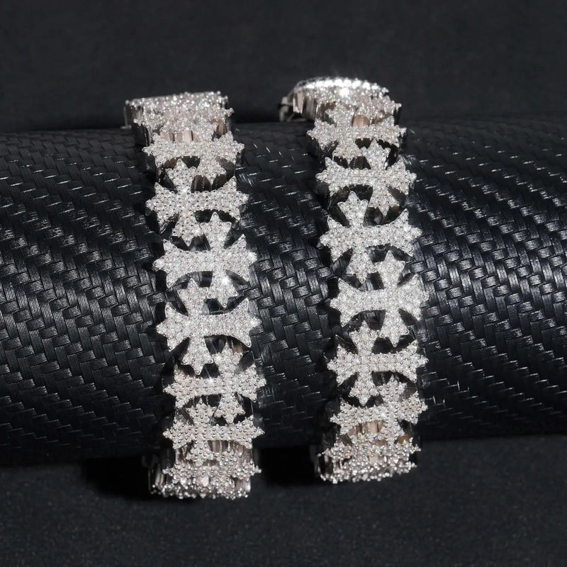 S925 Cross Iced Out Cuban Link Bracelet