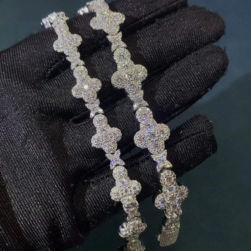 10MM 13MM S925 SILVER ICED OUT CROSS VVS MOISSANITE LINK BRACELET