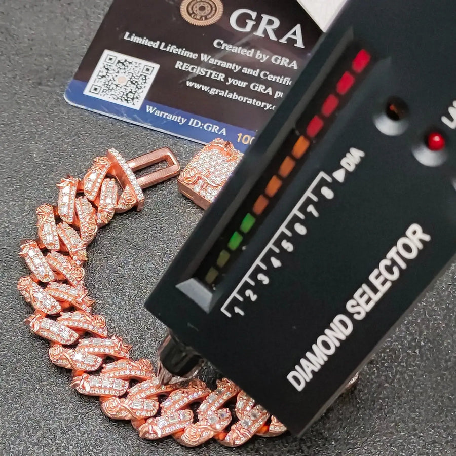 16mm Rose Gold S925 Moissanite Cuban Link Bracelet