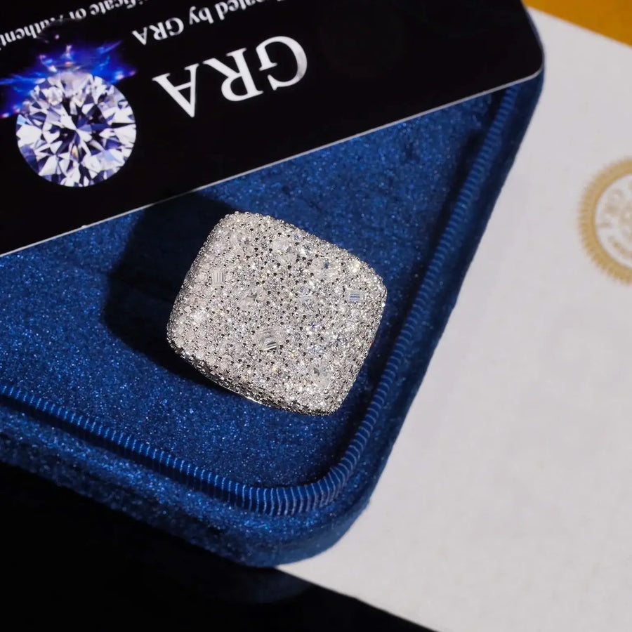 Iced Out Square Cut Pave Moissanite Ring