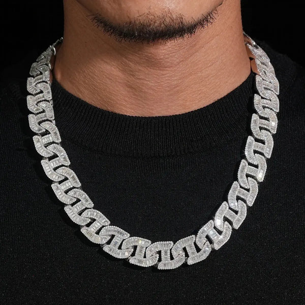 18MM S925 SILVER BAGUETTE CUT VVS MOISSANITE CUBAN LINK CHAIN