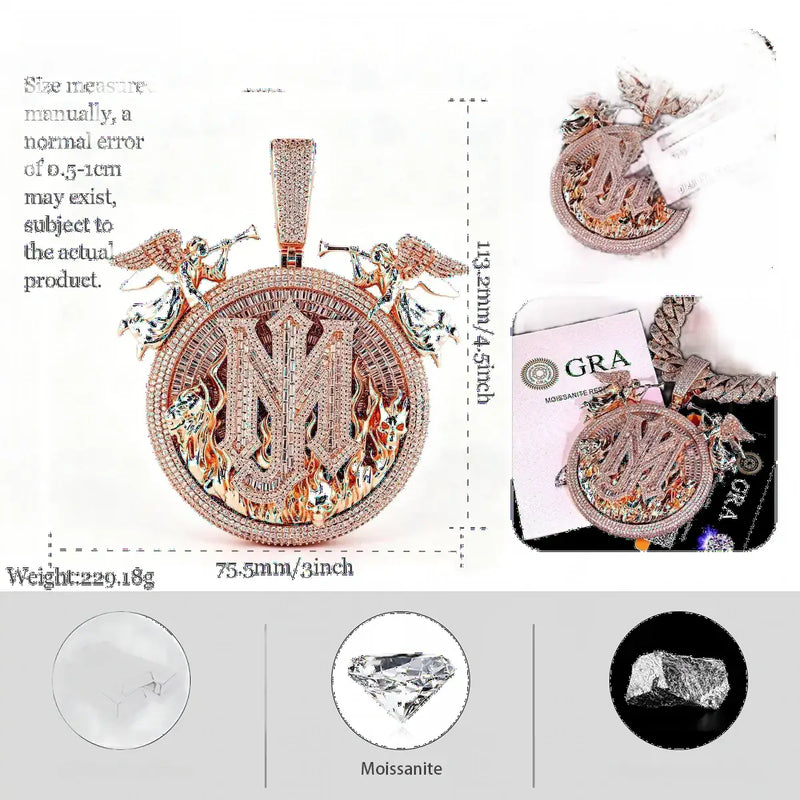 Angel Wings Circle Pendant Custom Initial Pendant