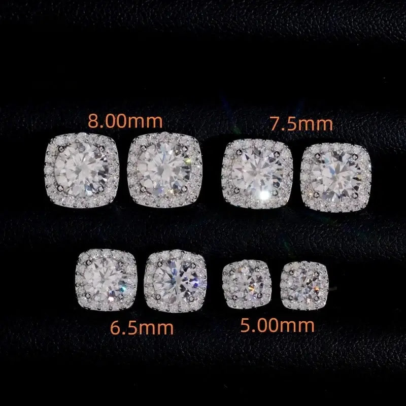 5mm-8mm Square Moissanite Screw Back Stud Earrings
