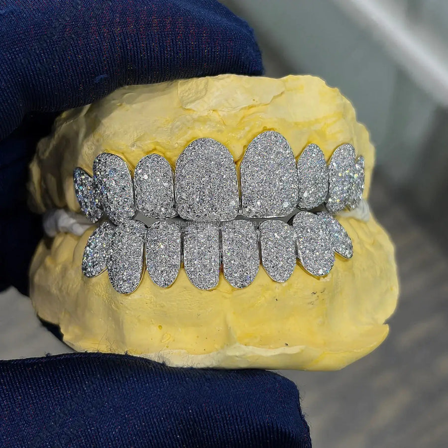 CUSTOM TOP & BOTTOM S925 SILVER VVS MOISSANITE HONEYCOMB SETTING GRILLZ