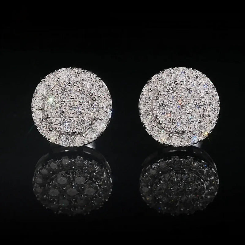 Double Halo Cluster Round Moissanite Stud Earrings