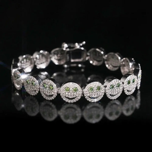 10MM S925 SILVER SMILE FACE ICED OUT MOISSANITE LINK BRACELET