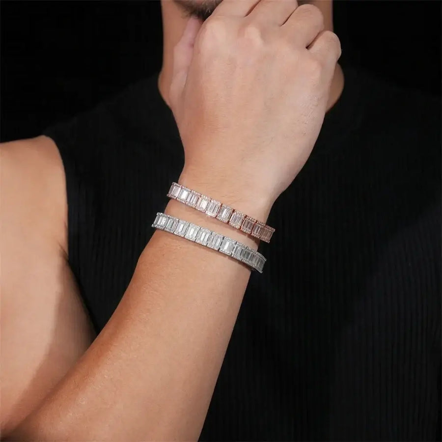 9.3MM S925 SILVER VVS EMERALD-CUT TENNIS BRACELET