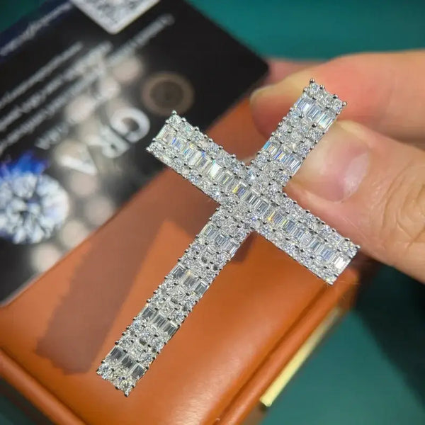 Baguette Cut Moissanite Cross Pendant